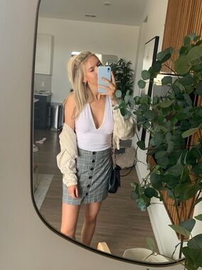 Abercrombie & Fitch Grey Checked Button-Front Crop Top & Skirt